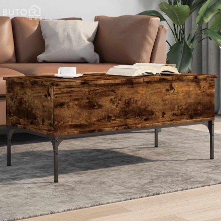 vidaXL füstös tölgy szerelt fa és fém dohányzóasztal 100 x 50 x 45 cm