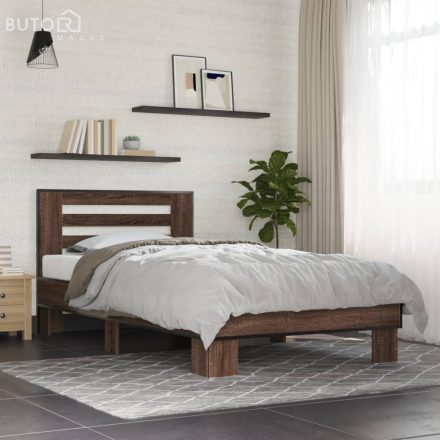 vidaXL barna tölgyszínű szerelt fa és fém ágykeret 100 x 200 cm