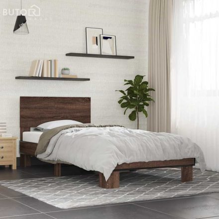 vidaXL barna tölgyszínű szerelt fa és fém ágykeret 90 x 200 cm