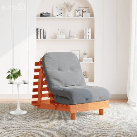 vidaXL viaszbarna tömör fenyőfa futon kanapéágy matraccal 70x206x11 cm