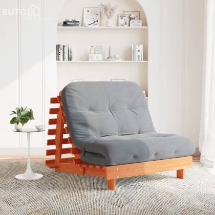vidaXL viaszbarna tömör fenyőfa futon kanapéágy matraccal 100x206x11cm
