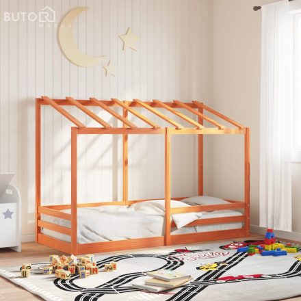 vidaXL viaszbarna tömör fenyőfa gyerekágy tetővel 90 x 190 cm