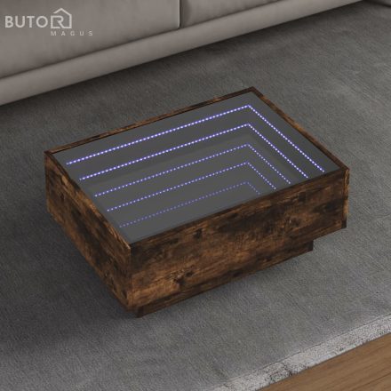 vidaXL füstös tölgy szerelt fa dohányzóasztal LED-del 70 x 50 x 30 cm