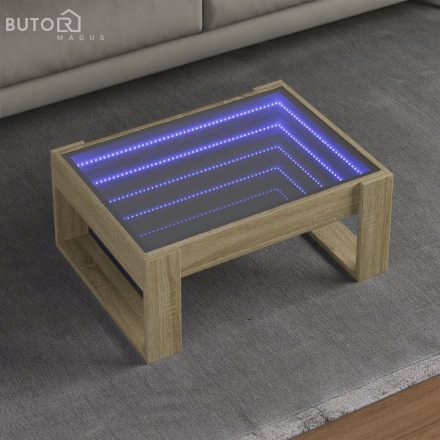vidaXL sonoma tölgy végtelen hatású LED-es dohányzóasztal 70x53x30 cm