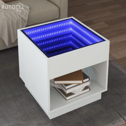 vidaXL fehér végtelen hatású LED-es dohányzóasztal 50 x 50 x 50 cm