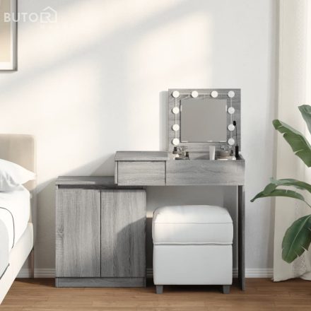 vidaXL szürke sonoma LED-es fésülködőasztal 115 x 37 x 110,5 cm