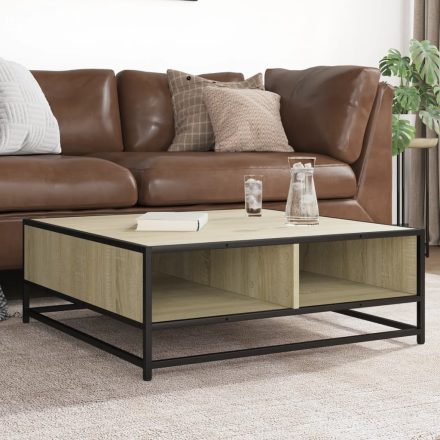 vidaXL sonoma tölgy szerelt fa és fém dohányzóasztal 80 x 80 x 30 cm