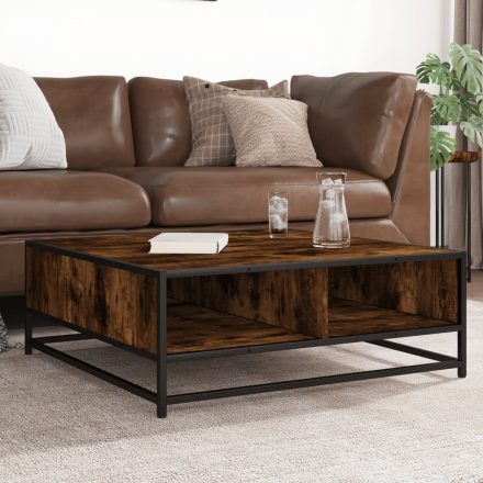 vidaXL füstös tölgy szerelt fa és fém dohányzóasztal 80 x 80 x 30 cm