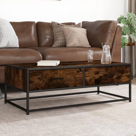 vidaXL füstös tölgy szerelt fa és fém dohányzóasztal 100 x 50 x 35 cm
