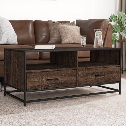 vidaXL barna tölgyszínű szerelt fa és fém dohányzóasztal 100x50x45 cm