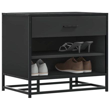 vidaXL Cipőpad Fekete 60x40x53,5 cm Fából és fémből készült pad