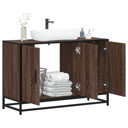 vidaXL barna tölgy szerelt fa fürdőszobai mosdószekrény 90x33x60 cm
