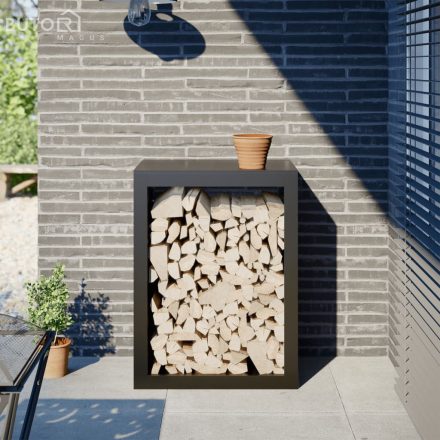 vidaXL fekete acél tűzifatároló 60 x 40 x 80 cm