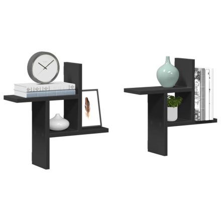 vidaXL 2 db fekete szerelt fa fali polc 38 x 12 x 38 cm