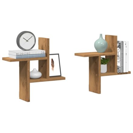 vidaXL 2 db kézműves tölgy színű szerelt fa fali polc 38 x 12 x 38 cm