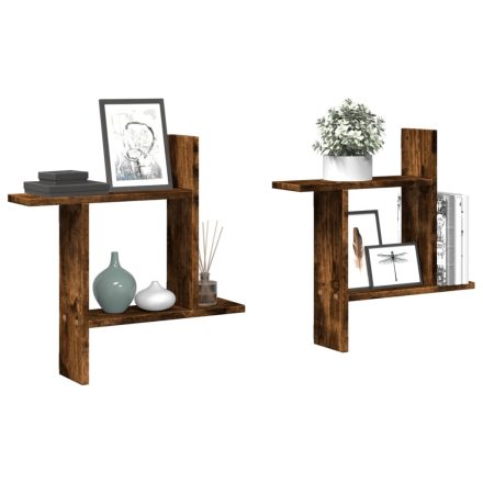 vidaXL 2 db füstös tölgy színű szerelt fa fali polc 50 x 12 x 50 cm
