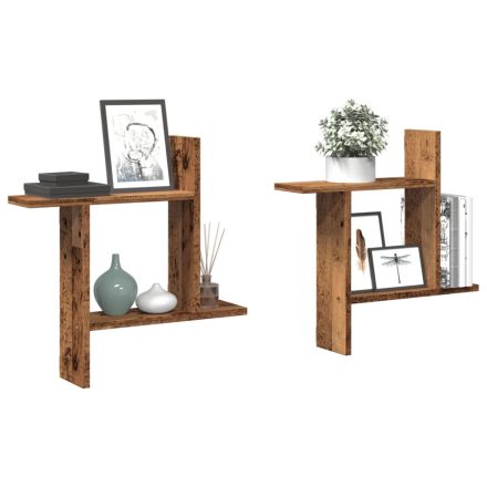 vidaXL 2 db antik fa színű szerelt fa fali polc 50 x 12 x 50 cm