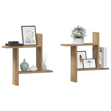 vidaXL 2 db kézműves tölgy színű szerelt fa fali polc 50 x 12 x 50 cm
