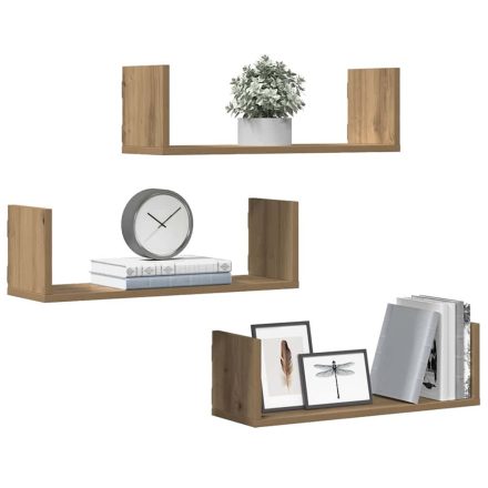 vidaXL 3 db kézműves tölgy színű szerelt fa fali polc 58 x 18 x 18 cm