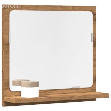 vidaXL kézműves tölgy szerelt fa tükrös fürdőszobaszekrény 40x11x37 cm