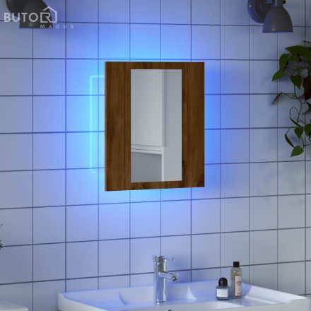 vidaXL kézműves tölgy szerelt fa tükrös szekrény LED-del 40x12x45 cm