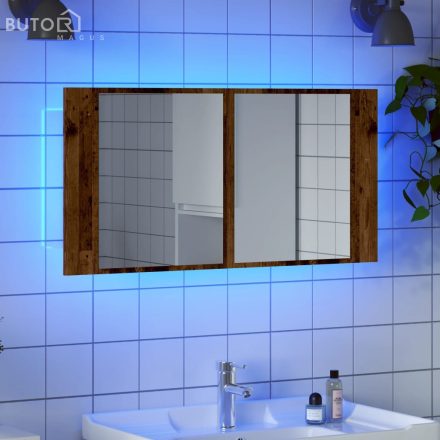 vidaXL antik fa színű szerelt fa tükrösszekrény LED-del 90x12x45 cm