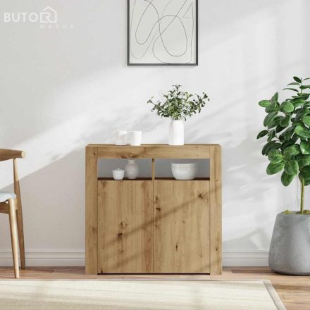vidaXL kézműves tölgy szerelt fa tálalószekrény LED-ekkel 80x35x75 cm