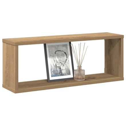 vidaXL 2 db kézműves tölgyszínű szerelt fa fali kockapolc 60x15x23 cm
