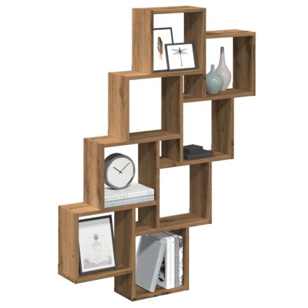vidaXL kézműves tölgy színű szerelt fa fali kocka polcok 90x15x119,5cm