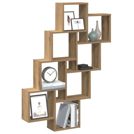 vidaXL kézműves tölgy színű szerelt fa fali kocka polcok 90x15x119,5cm