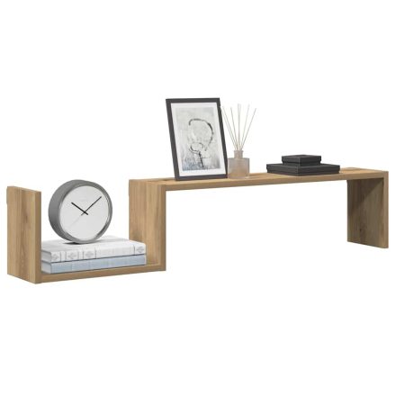 vidaXL 2 db kézműves tölgyszínű szerelt fa fali kockapolc 100x15x20 cm