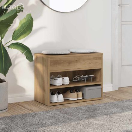 vidaXL kézműves tölgy színű szerelt fa cipőtároló pad 60 x 30 x 45 cm