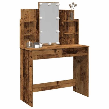 vidaXL antik fa színű fésülködőasztal LED-del 96x40x142 cm