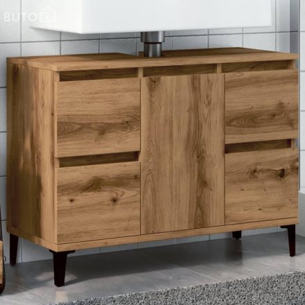 vidaXL kézműves tölgy színű szerelt fa mosdószekrény 80 x 33 x 60 cm
