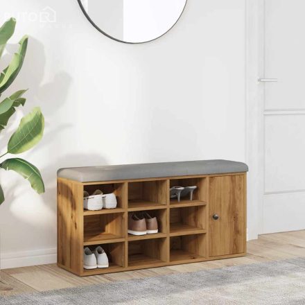 vidaXL kézműves tölgy szerelt fa cipőtároló pad 102x32x50 cm