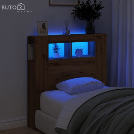 vidaXL kézműves tölgyszínű szerelt fa LED-es fejtámla 100x18,5x103,5cm