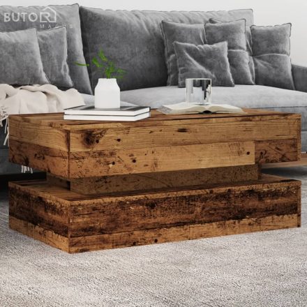 vidaXL antik fa színű dohányzóasztal LED-lámpákkal 90x50x40 cm