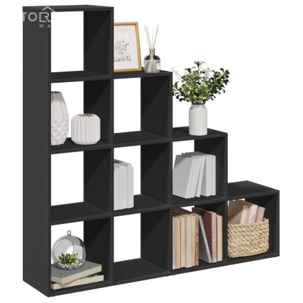 vidaXL 4 szintes fekete fa térelválasztó könyvespolc 131,5x29x131,5 cm