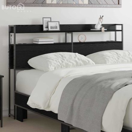 vidaXL Tároló fejtámla LED -es lámpákkal Musta tammi 160 cm Faanyag