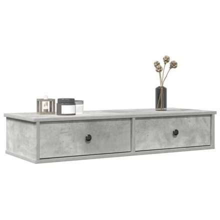 vidaXL betonszürke szerelt fa falipolc fiókokkal 100 x 37,5 x 19 cm