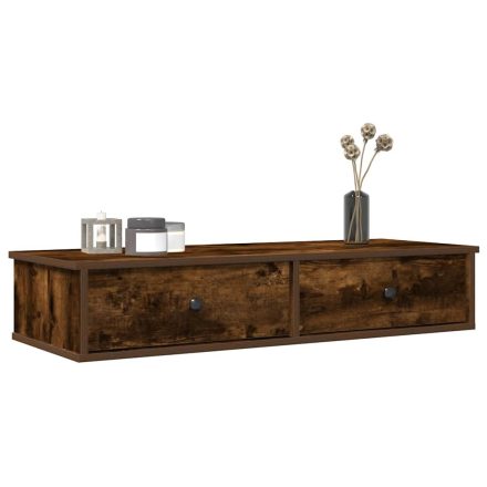vidaXL füstölt tölgy szerelt fa falipolc fiókokkal 100 x 37,5 x 19 cm
