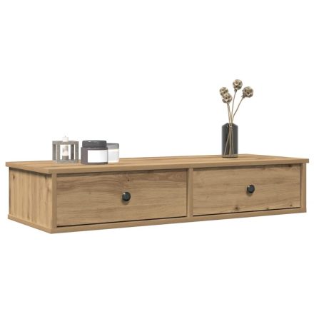vidaXL kézműves tölgy szerelt fa falipolc fiókokkal 100 x 37,5 x 19 cm