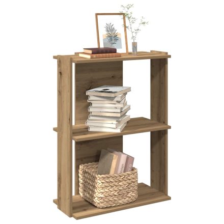 vidaXL 3 szintes kézműves tölgy szerelt fa könyvespolc 60x30x80 cm
