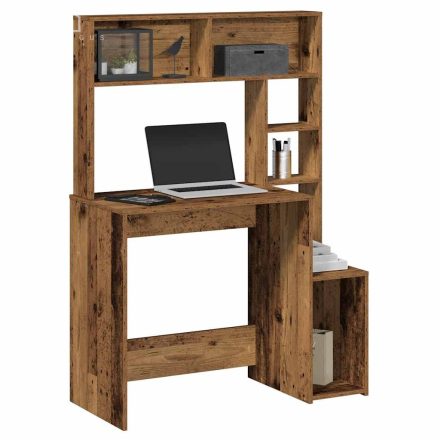 vidaXL antik fa színű szerelt fa íróasztal polcokkal 100x45x140 cm