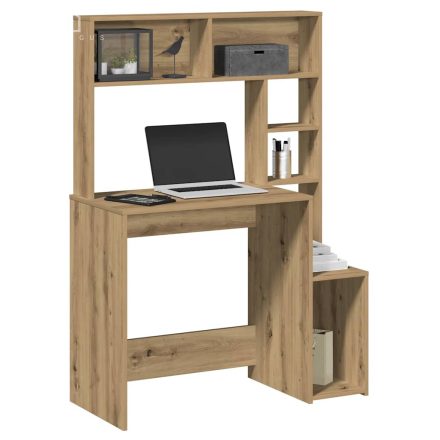 vidaXL kézműves tölgy szerelt fa íróasztal polcokkal 100x45x140 cm