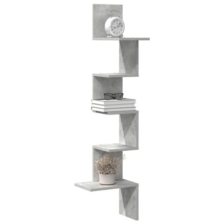 vidaXL betonszürke forgácslap fali sarokpolc 32x32x127,5 cm