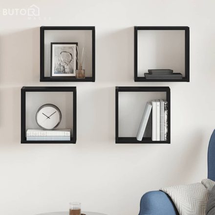 vidaXL 4 db fekete tölgyszínű szerelt fa fali kockapolc 30x15x30 cm
