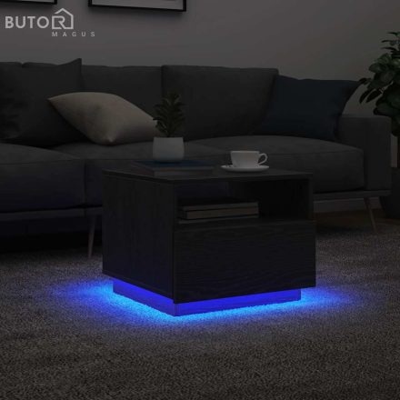 vidaXL fekete tölgyszínű dohányzóasztal LED-lámpákkal 50x49x40 cm