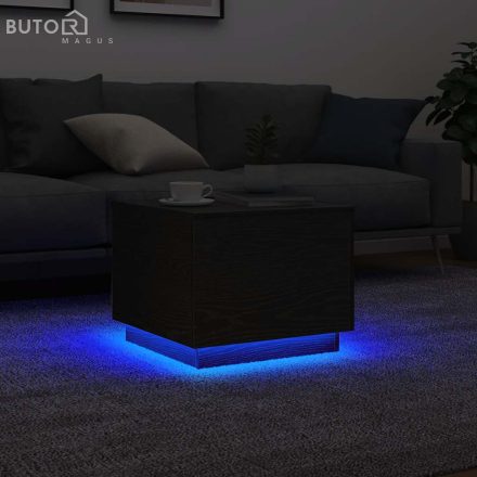 vidaXL fekete tölgyszínű dohányzóasztal LED-lámpákkal 50 x 50 x 40 cm