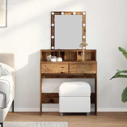 vidaXL Sminktükör fiókkal polcokkal Öreg fa 80 x 41 x 144,5 cm Faanyag